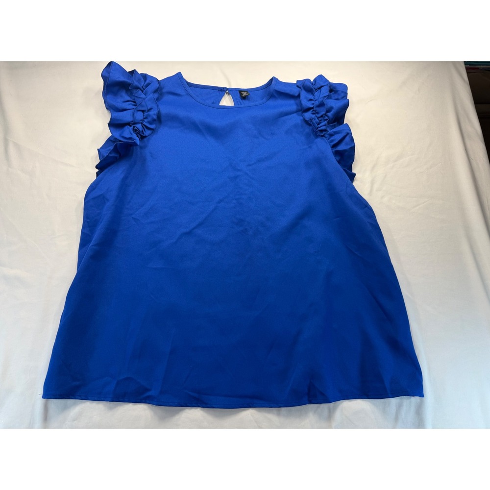 Shein Curve Royal Blue Ruffle Sleeve Keyhole Back Blouse Top Plus Size 4XL